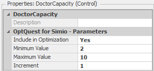 Properties for the Doctor Capacity control after attaching OptQuest.
