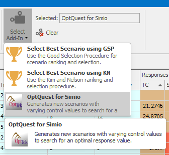 Selecting the OptQuest Add-in.