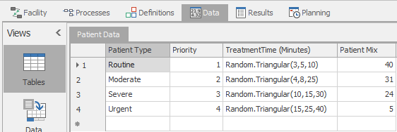 Model 7-1 ED Enhanced patient data in Simio table.
