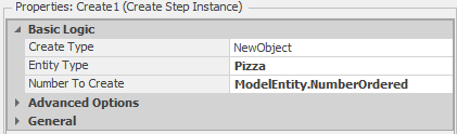 Properties for the Create step.
