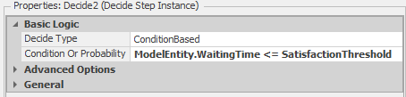Decide step properties for determining whether the patient is satisfied based on waiting time.