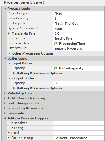 Properties for the Server1 object in Model 9-3.