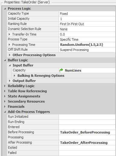 Properties for the TakeOrder object.