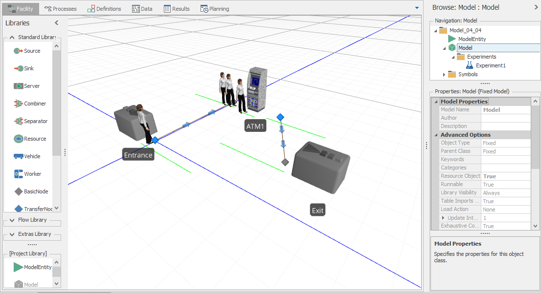 Model 4-4 with woman and ATM symbols in 3D view.