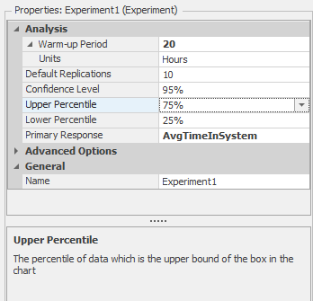 Setting the percentile and confidence interval levels.