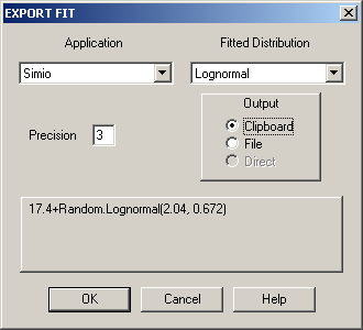 Stat::Fit EXPORT FIT dialogue.