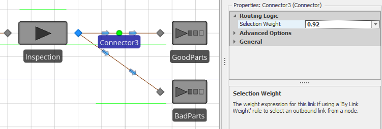 Selection weight for the link between the Inspection and GoodParts objects.