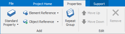 Properties ribbon on the Properties view of the Definitions window.