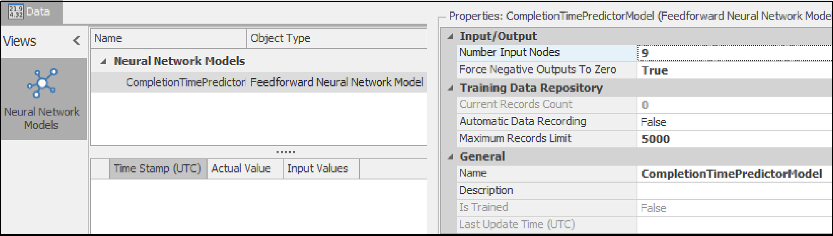 Setting the neural network model properties.