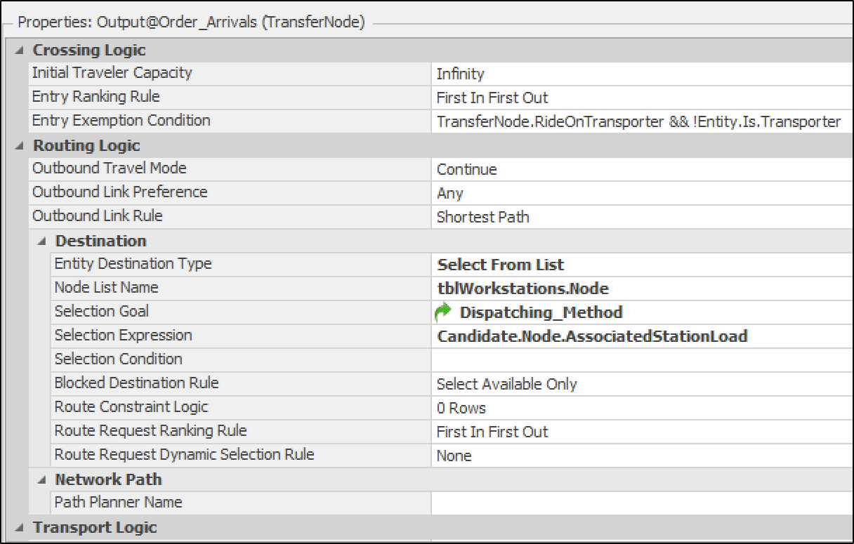 Routing orders to workstations: Output OrdersArrival property configuration.