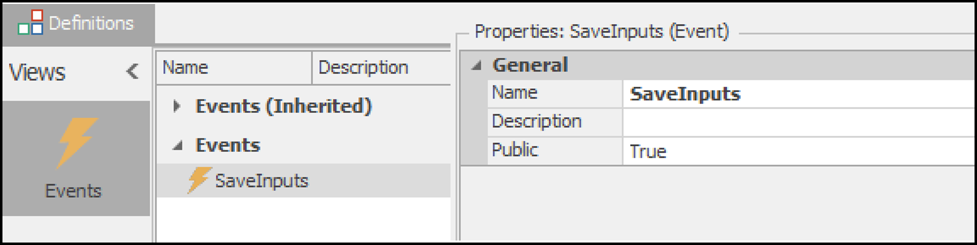 Defining the SaveInputs event.