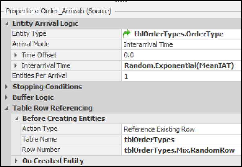 Orders Arrival Source object properties.
