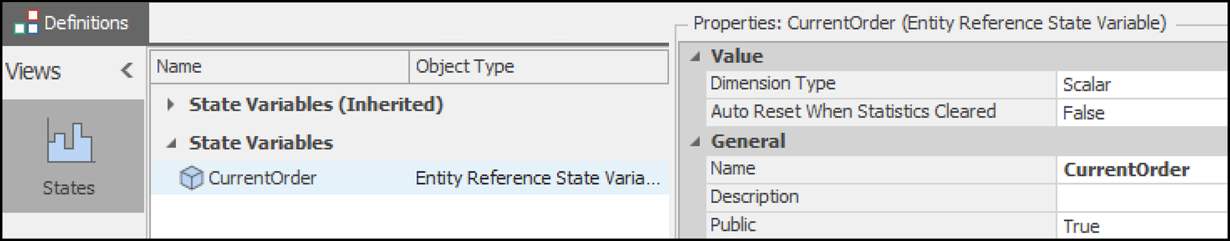 Defining CurrentOrder entity reference state variable.