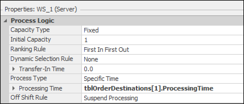 Property settings of WS 1; settings for other workstations are similar.