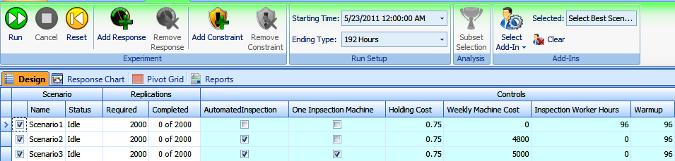 Snapshot of the machining-inspection Experiment Design.