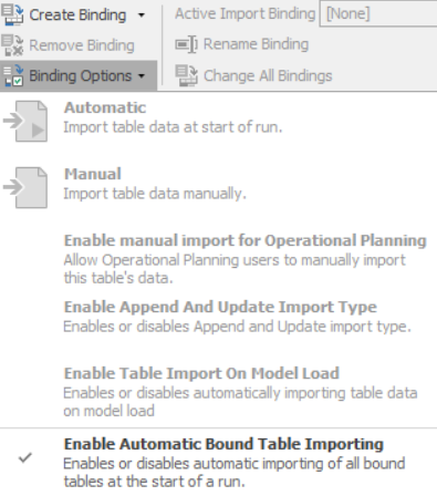 Binding options to control imports and exports.