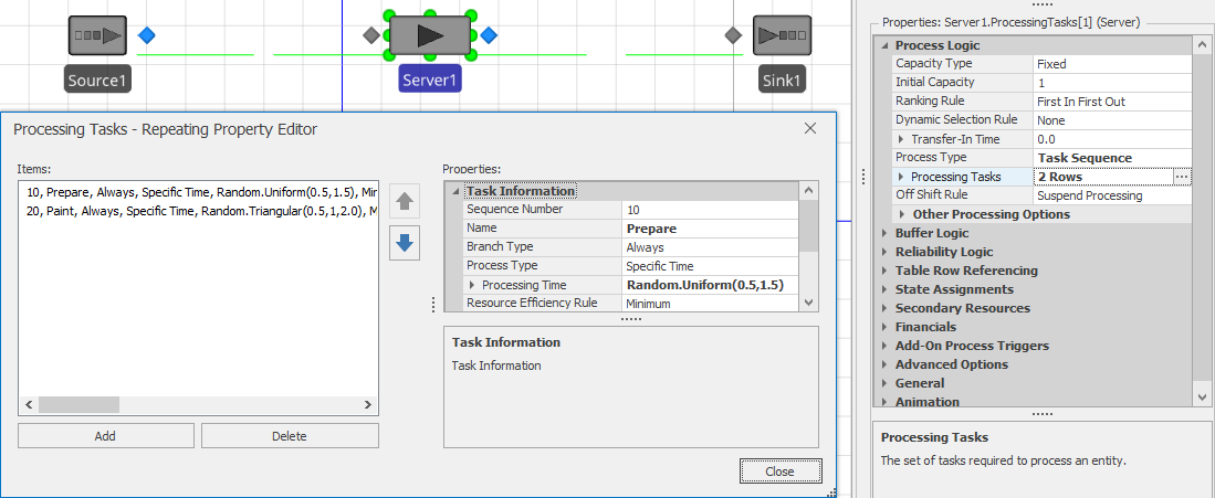 Task Sequences repeat group for Model 10-4 (Initial).