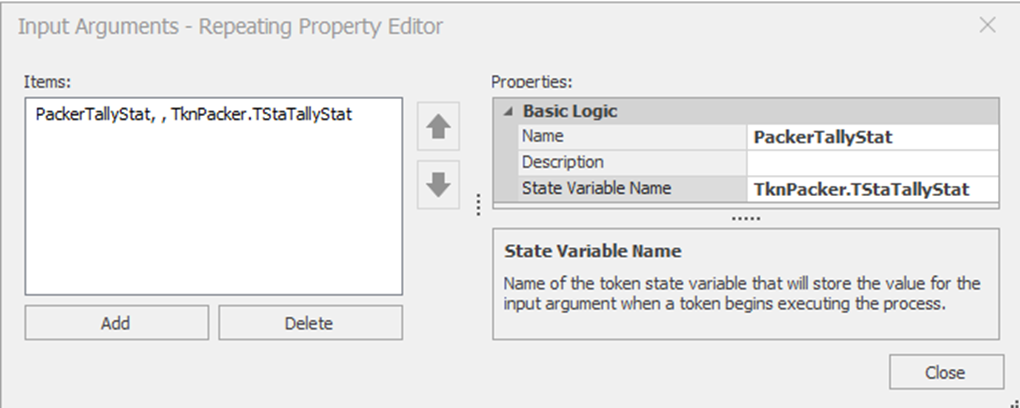 Input Arguments for the Process