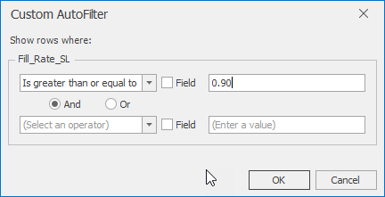 Filtering only Solutions that meet the Threshold of 90% Service Level