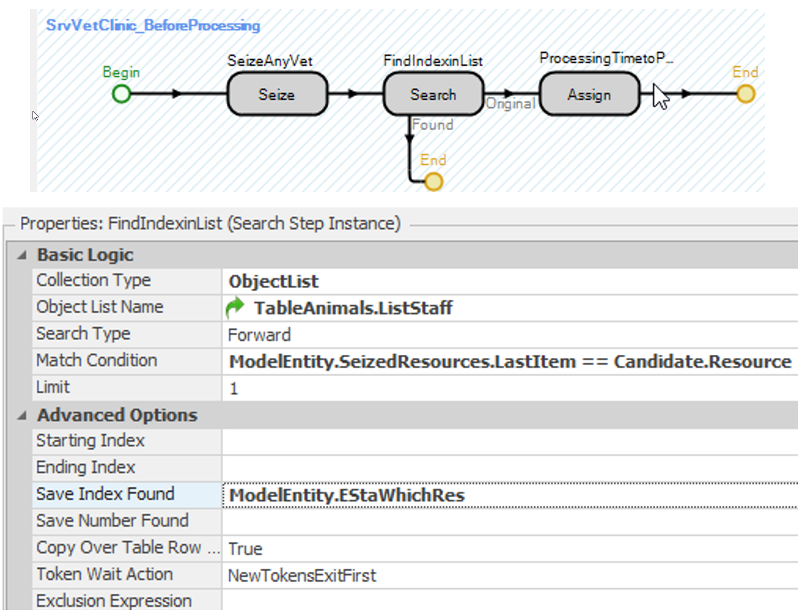 Adding a Search Step to Find the Index Position of the Seized Resource in the List