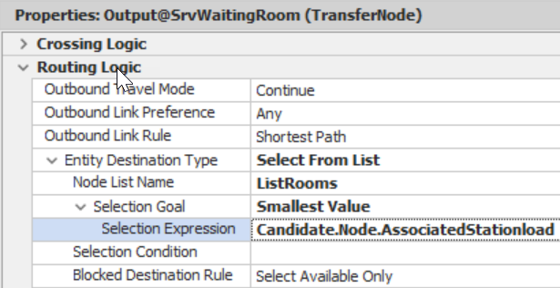 Specifying the *Selection Expression* to Choose the Room with the Smallest Number of Patients