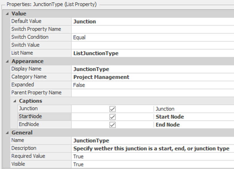 Specifying the List JunctionType Property